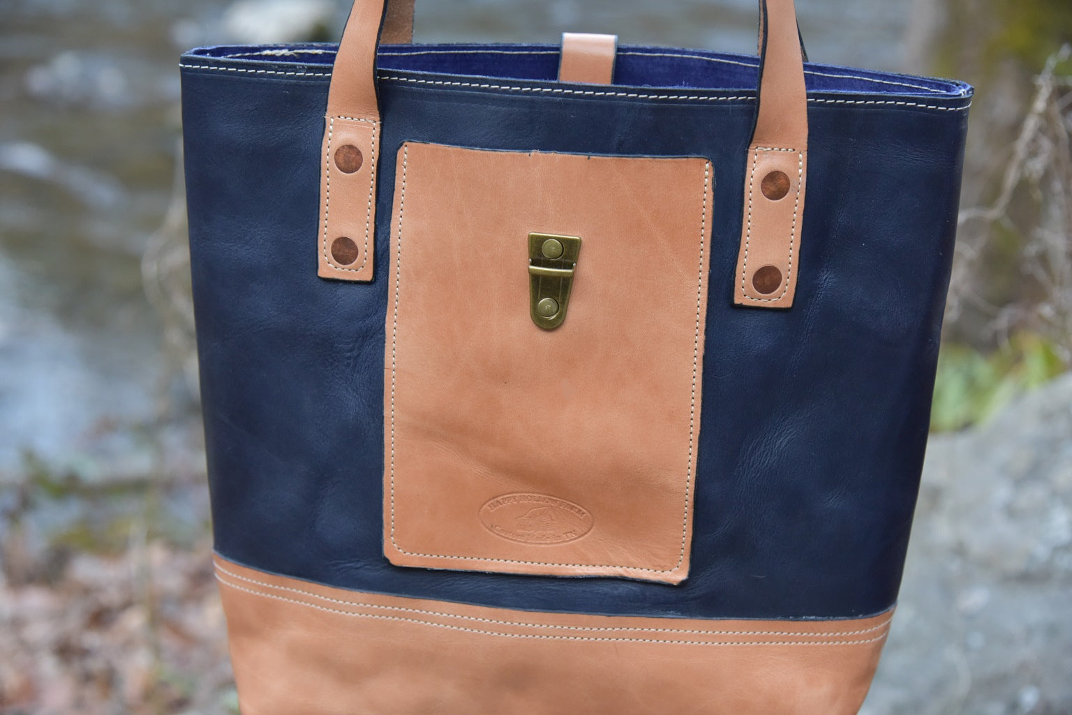 Chasing Rainbows Utility Tote with Navy Trim