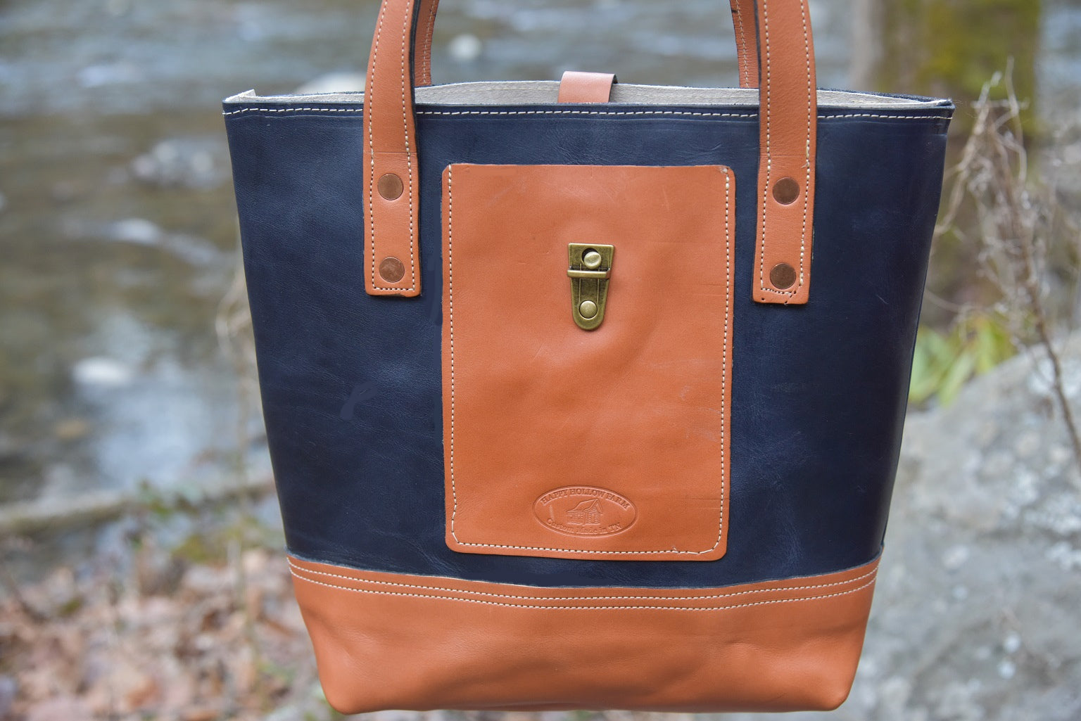 Special Navy Tan Tote