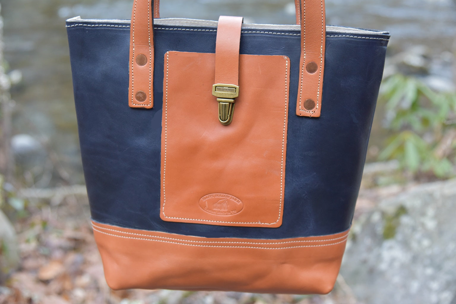 Special Navy Tan Tote